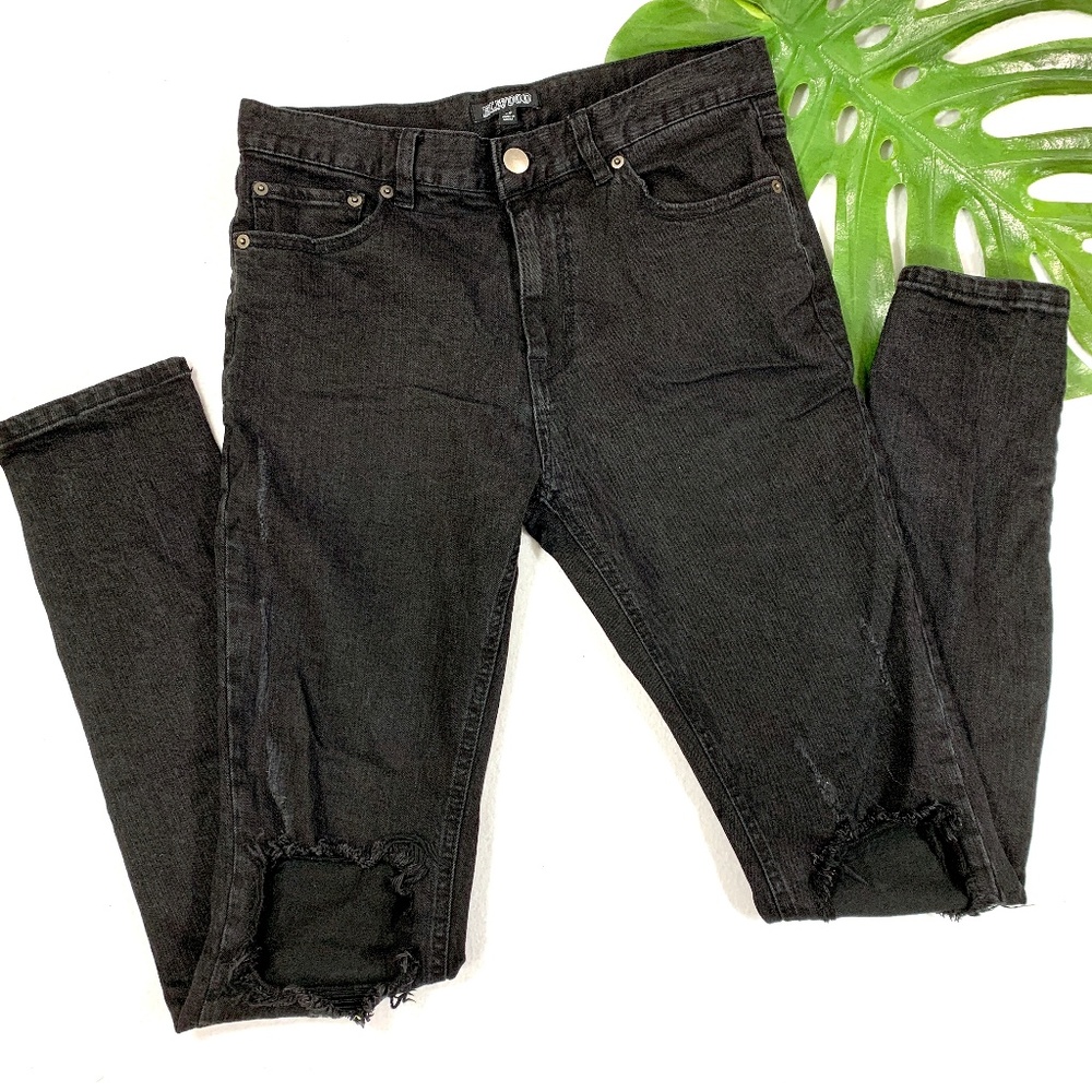 Elwood Black Destructed Denim Skinny Tapered Pant